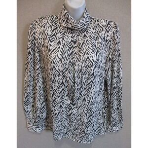 VTG 80's SK & Company Blouse Size 12 High Neck Sheer Bold Print & Gold Top